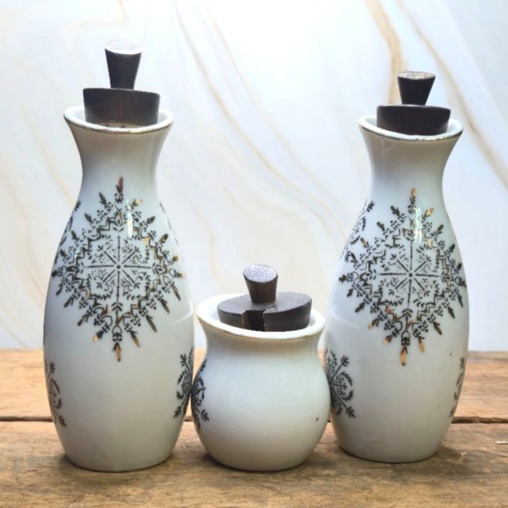 Vintage Atomic Cruet Set Oil Vinegar toothpick Jar Mcm - Picture 8 of 11